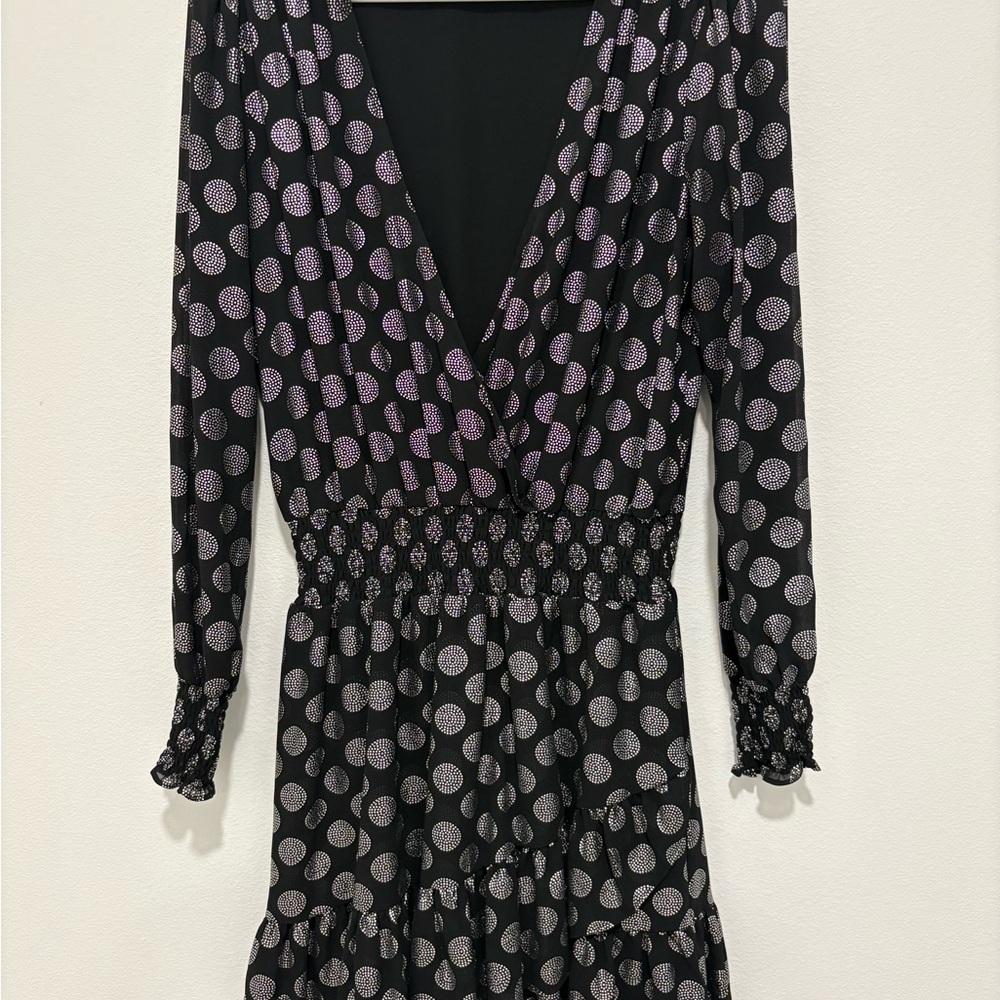 MICHAEL Michael Kors Black and Silver Sheath Dress with Bishop Sleeves